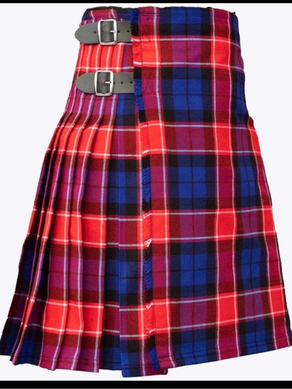 Scottish Design Tartans Red Blue Plaid Pleated Kilt Skirt Size 44 Buckle Wrap